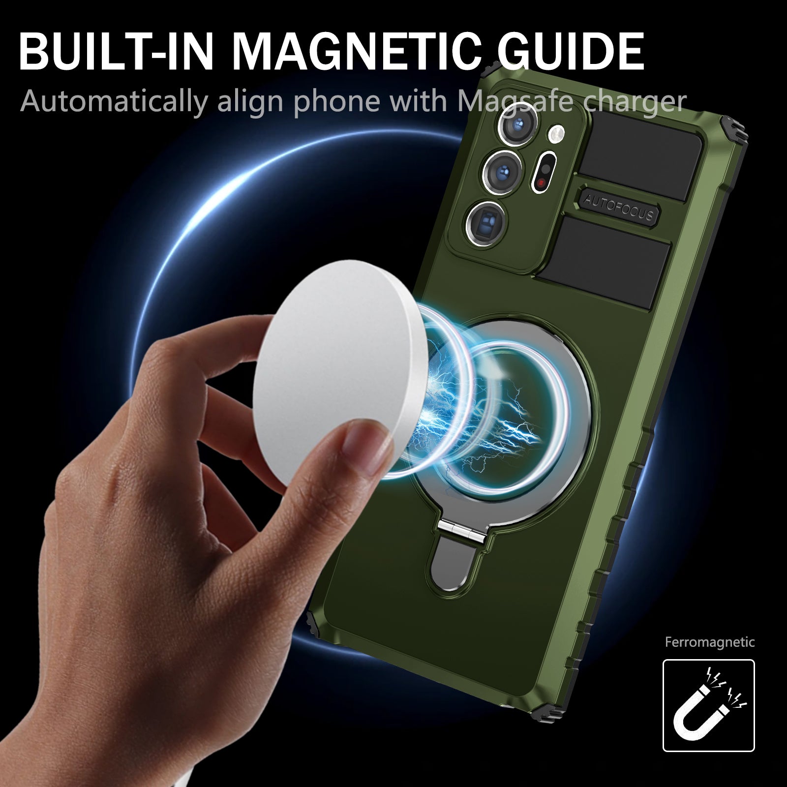 Magnetic Phone Case for Samsung Galaxy Note20 Ultra / Note20 Ultra 5G , Shockproof PC+TPU Kickstand Cover - Green Magnetic Phone Case for Samsung Galaxy Note20 Ultra / Note20 Ultra 5G , Shockproof PC+TPU Kickstand Cover - Green